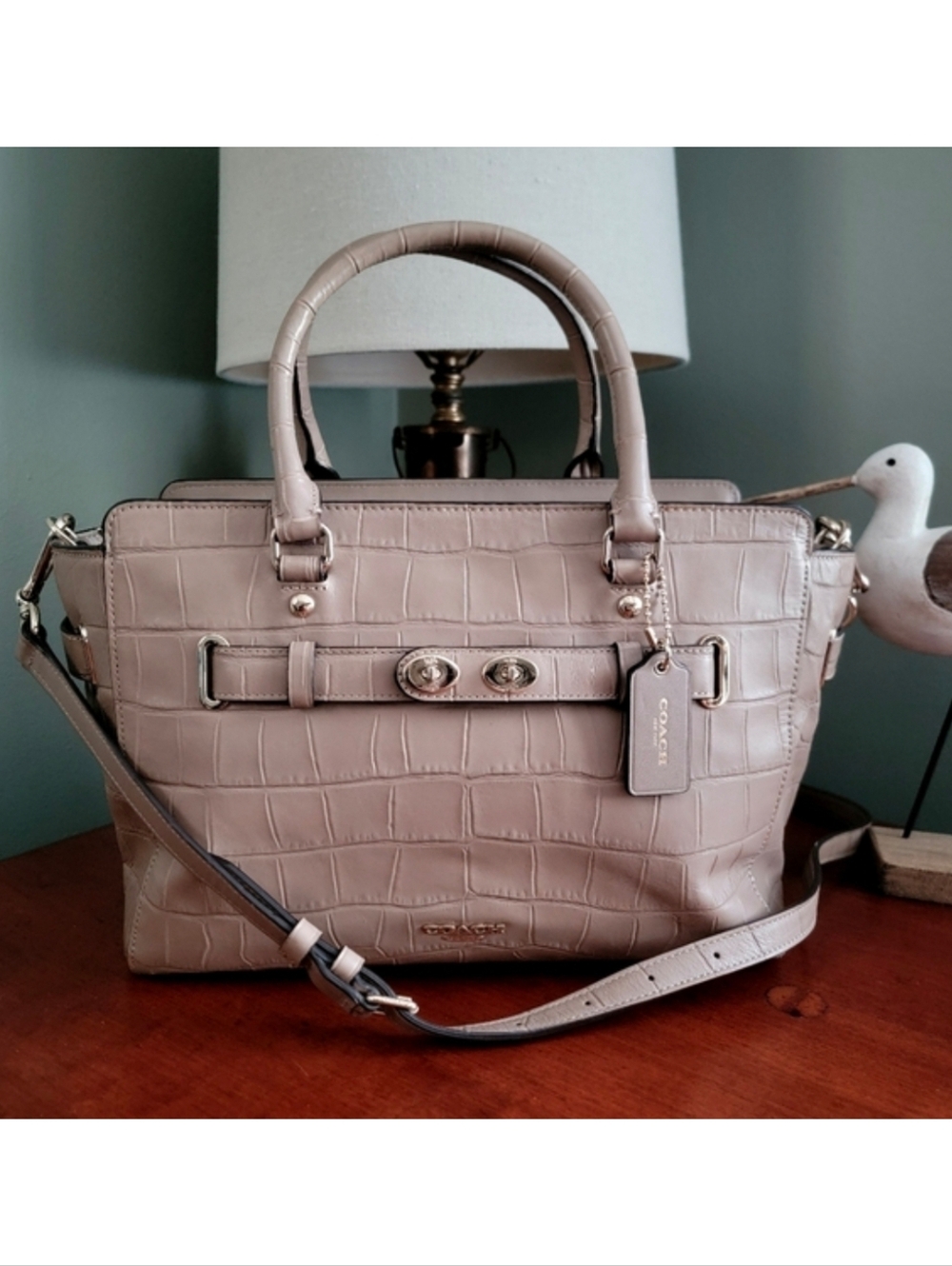 Coach F37099 Blake Croc Embossed Leather Carryall Satchel Crossbody Bag